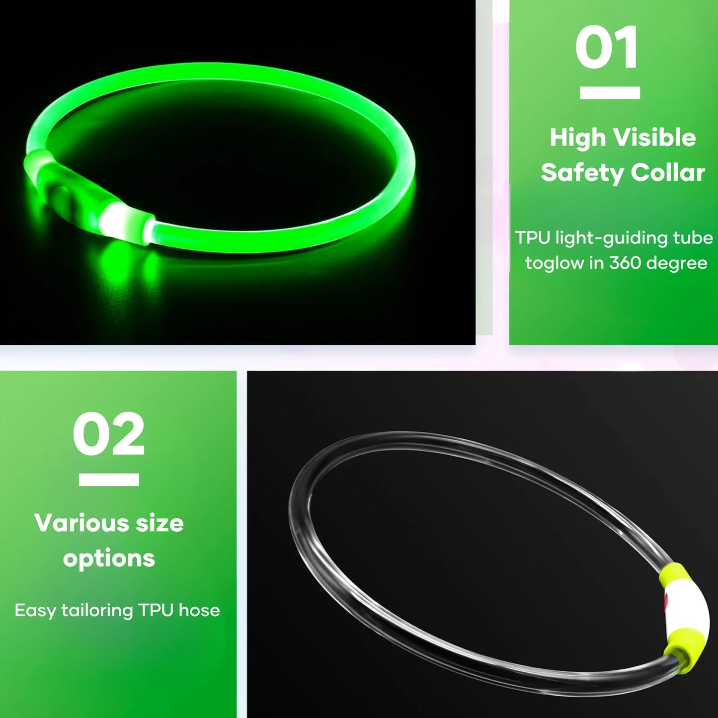 Pet Dog LED Light Collar Luminous Rechargeable Dog Necklace Collar