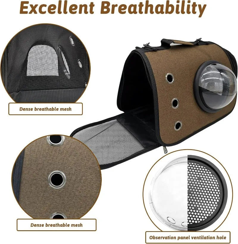 Cat Carrier Foldable Breathable Mesh Airline Approved Pet Backpack with Transparent Window for Small Dogs Cats Travel Outdoor