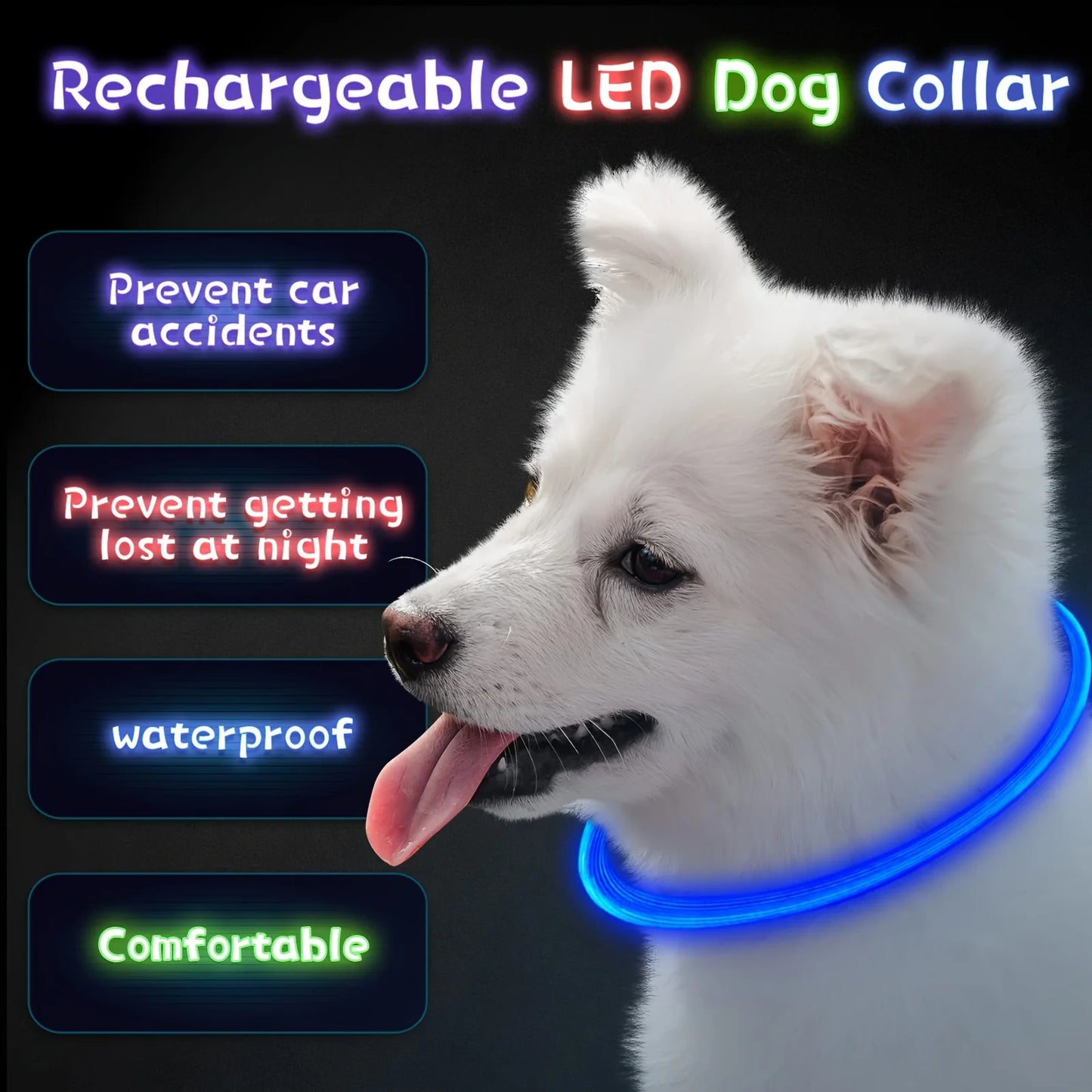 Pet Dog LED Light Collar Luminous Rechargeable Dog Necklace Collar