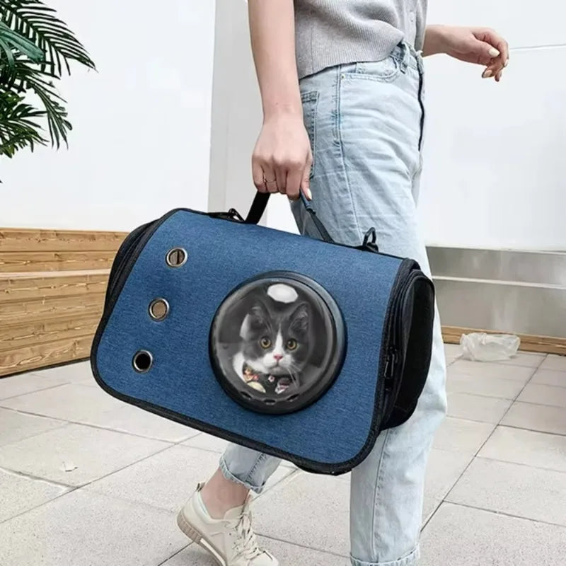 Cat Carrier Foldable Breathable Mesh Airline Approved Pet Backpack with Transparent Window for Small Dogs Cats Travel Outdoor