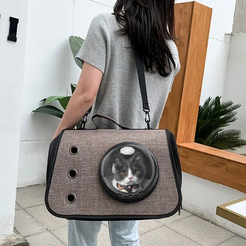 Cat Carrier Foldable Breathable Mesh Airline Approved Pet Backpack with Transparent Window for Small Dogs Cats Travel Outdoor
