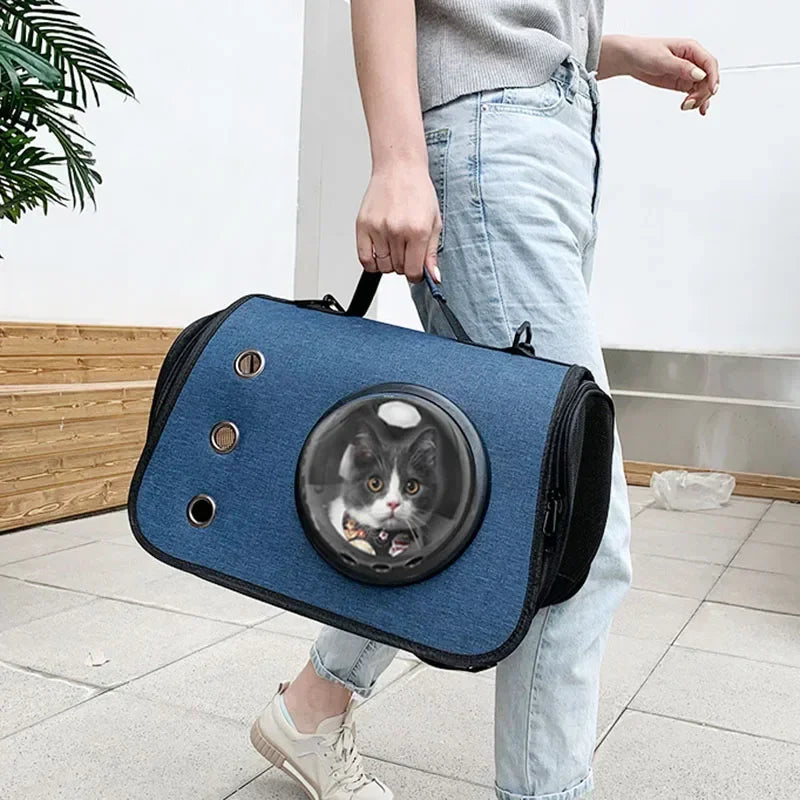 Cat Carrier Foldable Breathable Mesh Airline Approved Pet Backpack with Transparent Window for Small Dogs Cats Travel Outdoor